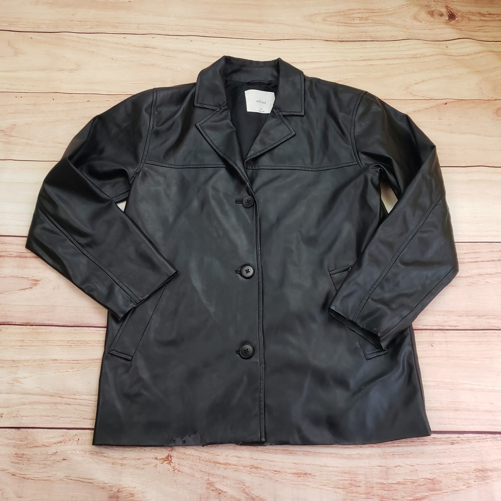 Wilfred Aritzia Jacket Womens XS Black Button Up Faux Leather Business Coat *‎